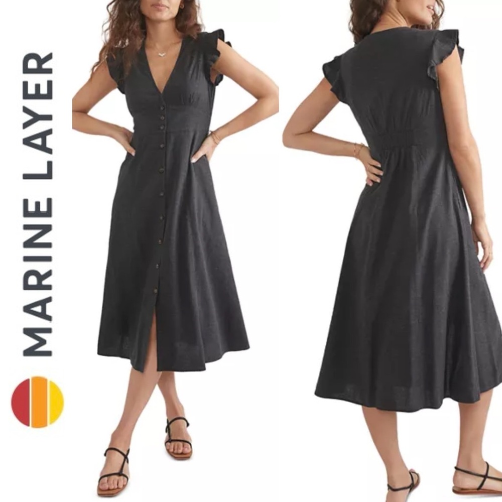 Marine Layer Camila Black Midi Dress